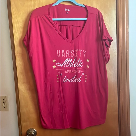 Style Co Womens Striped Split Neck Top Pink Size X Large main image 0